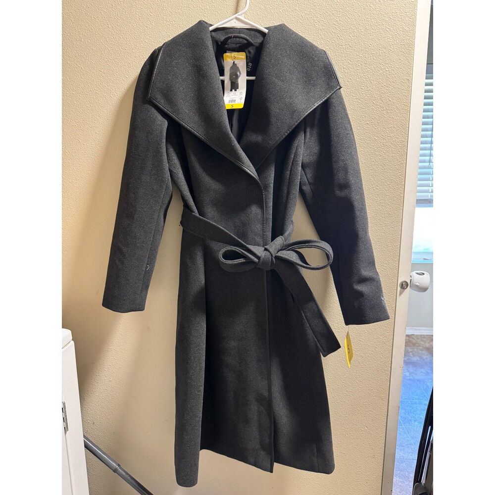 Tahari Small Charcoal Long Belted Trench Coat
